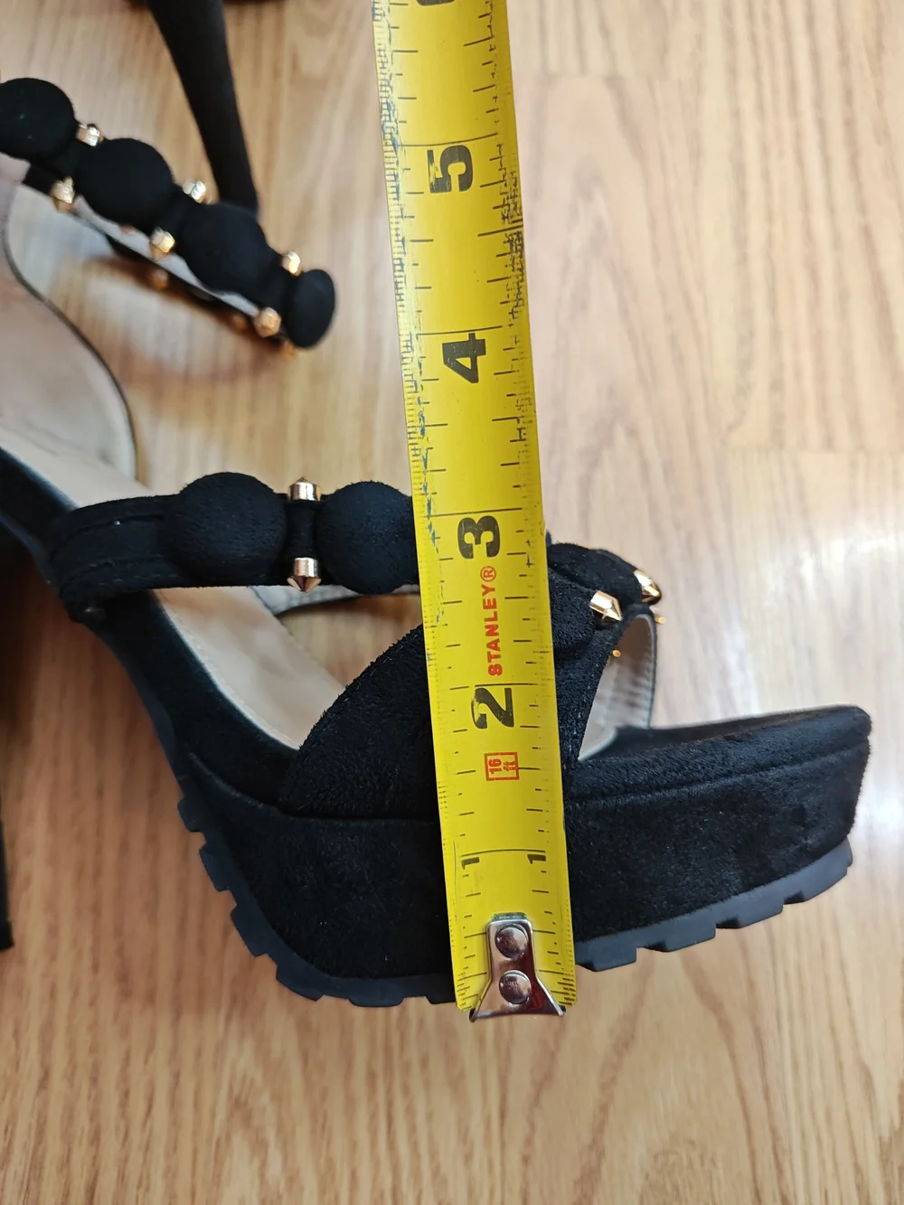 Glaze Black Studded Strappy Platform Heels Stiletto Sandal Edgy Glam Goth 8.5
